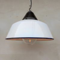 Lampada industriale vintage Ungherese a sospensione D41 n�NaN di colore Bianco / grigio antracite