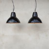 Coppia (2) di lampade industriali vintage a sospensione D25,5 n°NaN di colore Nero / bianco