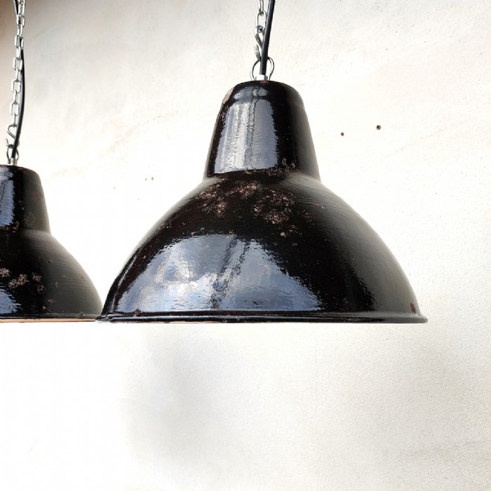 Passa il mouse sull'immagine per ingrandire Immagine dell'articolo Lampada industriale a sospensione Coppia (2) di lampade industriali vintage a sospensione D25,5 n.342