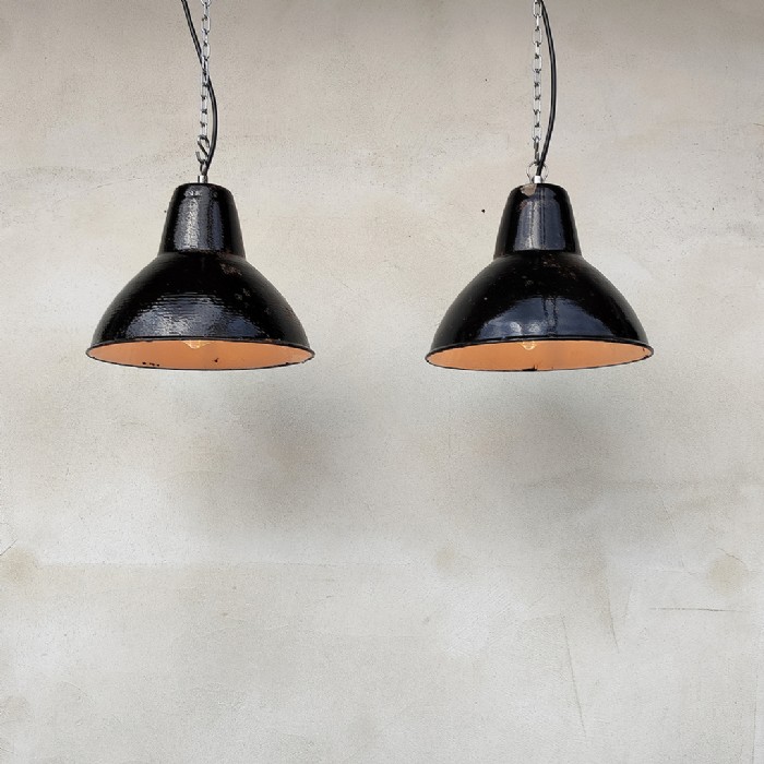 Passa il mouse sull'immagine per ingrandire Immagine dell'articolo Lampada industriale a sospensione Coppia (2) di lampade industriali vintage a sospensione D25,5 n.342