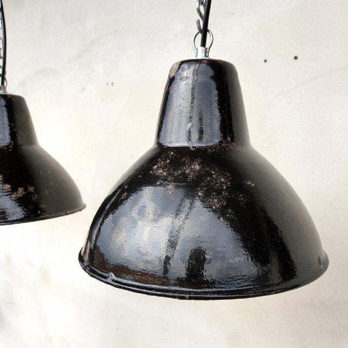 Passa il mouse sull'immagine per ingrandire Immagine dell'articolo Lampada industriale a sospensione Coppia (2) di lampade industriali vintage a sospensione D25,5 n.342