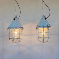 Miniatura dell'articolo Lampada industriale a sospensione LAMPADA INDUSTRIALE BUNKER EOW DDR VINTAGE n.384