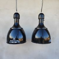 Coppia di lampade industriali a sospensione ungheresi vintage n°NaN di colore Nero / bianco