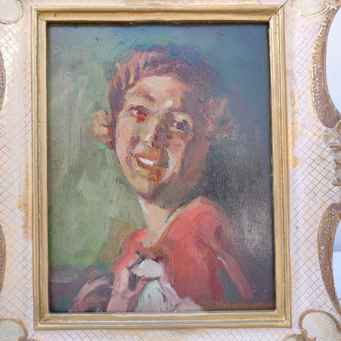 Passa il mouse sull'immagine per ingrandire Immagine dell'articolo Dipinto Ritratto di ragazza olio su legno anni 30 n.343