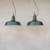 Lampade (2) industriali a sospensione francesi vintage D35,5 n�NaN di colore Verde