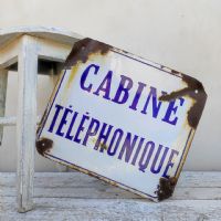 Miniatura dell'articolo Insegna smaltata Insegna smaltata cabina telefonica francese vintage n.472