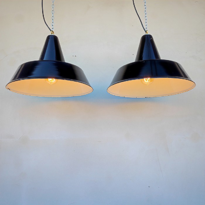 Miniatura dell'articolo Lampade industriali a sospensione vintage (coppia) D40 - Oggetto n.228