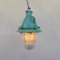 Lampada industriale a sospensione vintage ex Unione Sovietica CCCP n�NaN di colore Verde acqua / smeraldo